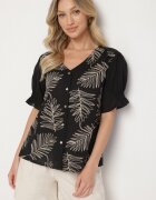 melya by melody Cămașă Neagră Din bumbac Încheiată cu nasturi Cu broderie și Cusături Cu ață decorativă Varavia