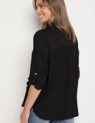 melya by melody Cămașă Neagră Oversize de Vâscoză cu In Decorată cu Aplicație Florală Finreis
