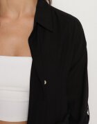melya by melody Cămașă Neagră Oversize de Vâscoză cu In Decorată cu Aplicație Florală Finreis