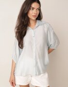 melya by melody Cămașă oversize cu inserție ajurată pe umeri Heleira Albastru deschis