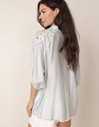 melya by melody Cămașă oversize cu inserție ajurată pe umeri Heleira Albastru deschis