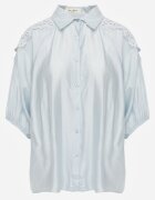 melya by melody Cămașă oversize cu inserție ajurată pe umeri Heleira Albastru deschis