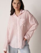 melya by melody Cămașă Roz Croială oversize din Tencel în dungi Decorată cu broderie Tidine