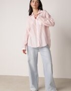 melya by melody Cămașă Roz Croială oversize din Tencel în dungi Decorată cu broderie Tidine