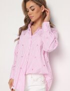 melya by melody Cămașă roz de bumbac în dungi cu inimi brodate Sanileni