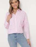 melya by melody Cămașă roz de bumbac în dungi cu inimi brodate Sanileni