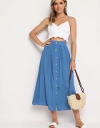 melya by melody Fustă Albastră Maxi cu Nasturi și Elastic în Talie Aurorsa