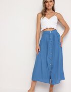 melya by melody Fustă Albastră Maxi cu Nasturi și Elastic în Talie Aurorsa