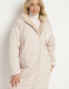 melya by melody Geacă Bej deschis Reversibilă cu matlasare blană croială dreaptă și glugă Emiriselle