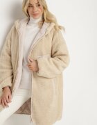 melya by melody Geacă Bej deschis Reversibilă cu matlasare blană croială dreaptă și glugă Emiriselle
