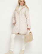 melya by melody Geacă Bej deschis Reversibilă cu matlasare blană croială dreaptă și glugă Emiriselle