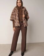melya by melody Geacă Blană Bej Oversize cu Glugă și Mâneci 3/4 Idanne