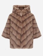 melya by melody Geacă Blană Bej Oversize cu Glugă și Mâneci 3/4 Idanne