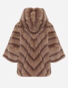 melya by melody Geacă Blană Bej Oversize cu Glugă și Mâneci 3/4 Idanne