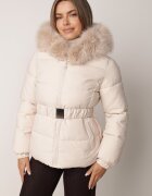 melya by melody Geacă de iarnă cu glugă cu blană și curea cu cataramă Zephima Bej