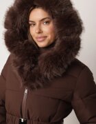 melya by melody Geacă de iarnă cu glugă cu blană și curea cu cataramă Zephima Maro