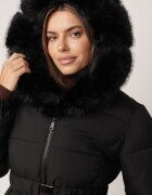 melya by melody Geacă de iarnă cu glugă cu blană și curea cu cataramă Zephima Neagră