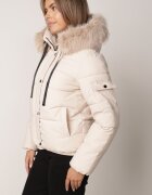 melya by melody Geacă matlasată de iarnă cu croi universal cu glugă cu blană Zaraella Bej deschis