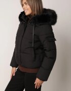 melya by melody Geacă matlasată de iarnă cu croi universal cu glugă cu blană Zaraella Neagră