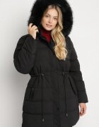 melya by melody Geacă Neagră Reversibilă de Blană cu Glugă și Matlasată Falerina