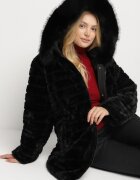 melya by melody Geacă Neagră Reversibilă de Blană cu Glugă și Matlasată Falerina
