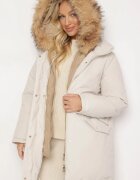 melya by melody Geacă parka bej deschis cu fermoar dublu și glugă cu blană detașabilă Ediliria