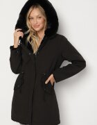 melya by melody Geacă Parka Negru Reversibilă cu Blană cu Glugă Alorrise