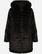 melya by melody Geacă Parka Negru Reversibilă cu Blană cu Glugă Alorrise
