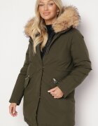 melya by melody Geacă Parka Verde cu Fermoar Dublu și Glugă cu Blană Detașabilă Ediliria