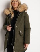 melya by melody Geacă Parka Verde cu Fermoar Dublu și Glugă cu Blană Detașabilă Ediliria