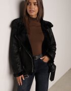 melya by melody Geacă Pilot Neagră cu Închidere Asimetrică și Blană Simuna