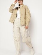 melya by melody Jachetă de bumbac din denim Bej cu croială tip cămașă cu broderii decorative Nasandria