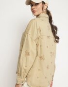melya by melody Jachetă de bumbac din denim Bej cu croială tip cămașă cu broderii decorative Nasandria