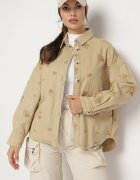 melya by melody Jachetă de bumbac din denim Bej cu croială tip cămașă cu broderii decorative Nasandria
