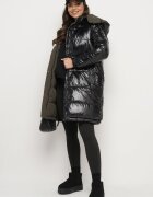 melya by melody Jachetă matlasată Negru-Verde Reversibilă cu Glugă Detașabilă Foarte Călduroasă Renirra
