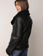 melya by melody Jachetă Neagră Asimetrică Biker cu Blană și Curea cu Cataramă Ciranola