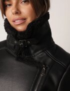 melya by melody Jachetă Neagră Asimetrică Biker cu Blană și Curea cu Cataramă Ciranola