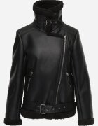 melya by melody Jachetă Neagră Asimetrică Biker cu Blană și Curea cu Cataramă Ciranola