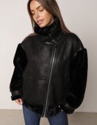 melya by melody Jachetă Neagră Biker cu blăniță Burena