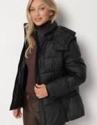 melya by melody Jachetă neagră matlasată de iarnă cu curea cu cataramă stil retro Alorisse