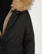 melya by melody Jachetă Parka Neagră cu Fermoar Dublu și Glugă cu Blană Detașabilă Ediliria