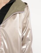 melya by melody Jachetă Verde închis Reversibilă cu Glugă Fixă și cu Efect Metalic Lirednil