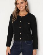 melya by melody Kardigan Negru cu Lână Finisat cu nasturi imitație de buzunare și împletitură decorativă Merinesi