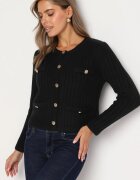 melya by melody Kardigan Negru cu Lână Finisat cu nasturi imitație de buzunare și împletitură decorativă Merinesi