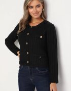 melya by melody Kardigan Negru cu Lână Finisat cu nasturi imitație de buzunare și împletitură decorativă Merinesi