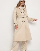 melya by melody Palton Trench Bej deschis dublu rând ornat cu curea și cataramă Tinbella