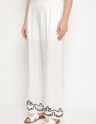 melya by melody Pantaloni Albi Lărgi din Viscoză cu In Decorați cu Cusături Fenerisa