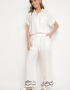 melya by melody Pantaloni Albi Lărgi din Viscoză cu In Decorați cu Cusături Fenerisa