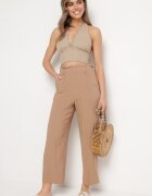 melya by melody Pantaloni bej cu dungi fine și picioare drepte Ariallo