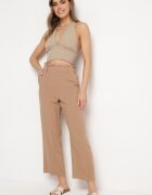 melya by melody Pantaloni bej cu dungi fine și picioare drepte Ariallo